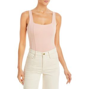 Aqua Womens Pink Square Neck Corset Seamed Shirt Bodysuit Top NWT